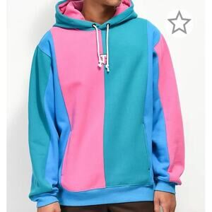 Teddy Fresh Love Color Block Pink Teal Blue Fleece Hoodie